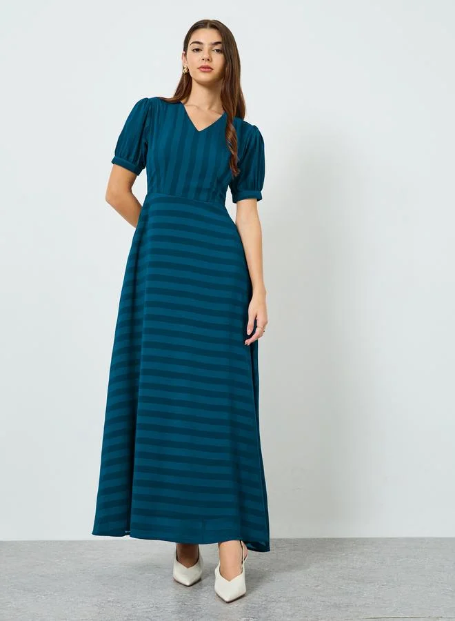 Styli Women Teal Self-Design Maxi Dress